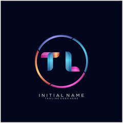 Initial letter TL curve rounded logo, gradient vibrant colorful glossy colors on black background
