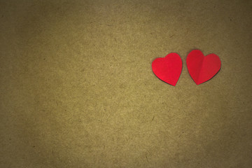 Red heart top view decoration Valentine's day  Love on brown background