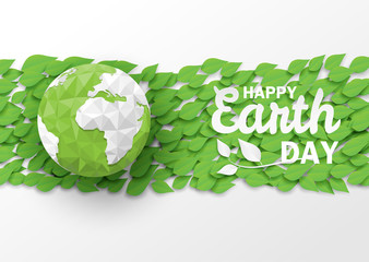Happy earth day . Ecology concept, Green Earth Origami , paper art style. Vector ,illustration.