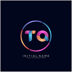 Initial letter TQ curve rounded logo, gradient vibrant colorful glossy colors on black background