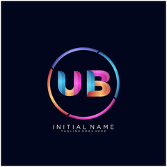 Initial letter UB curve rounded logo, gradient vibrant colorful glossy colors on black background