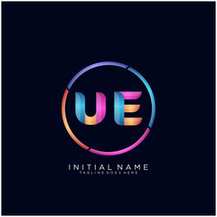 Initial letter UE curve rounded logo, gradient vibrant colorful glossy colors on black background