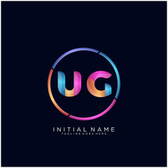Initial letter UG curve rounded logo, gradient vibrant colorful glossy colors on black background