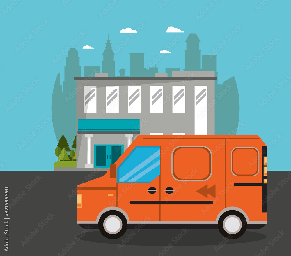 Canvas Prints van delivery service on the city scene