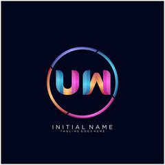 Initial letter UW curve rounded logo, gradient vibrant colorful glossy colors on black background