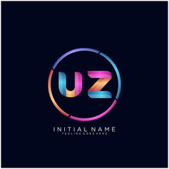 Initial letter UZ curve rounded logo, gradient vibrant colorful glossy colors on black background