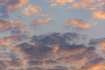 Low Angle View Of Cloud Sky During Sunrise. Beautiful clouds and sky.