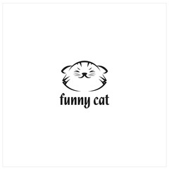 head Cat cute Logo design vector template. Vector hand drawn logo template for pets related business. Head of a happy cat.