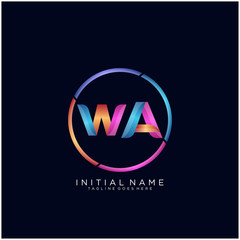 Initial letter WA curve rounded logo, gradient vibrant colorful glossy colors on black background
