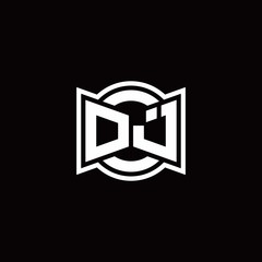 DJ logo monogram with ribbon style circle rounded design template