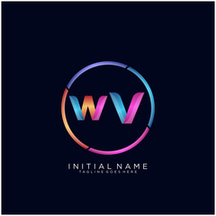 Initial letter WV curve rounded logo, gradient vibrant colorful glossy colors on black background