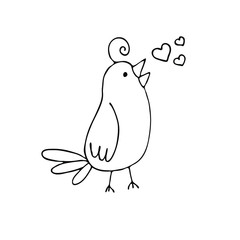 The bird sings of love. Hand drawn vector illustration. Element of design for valentines day or other.