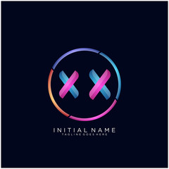 Obraz premium Initial letter XX curve rounded logo, gradient vibrant colorful glossy colors on black background