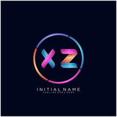 Initial letter XZ curve rounded logo, gradient vibrant colorful glossy colors on black background