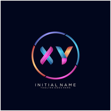 Initial letter XY curve rounded logo, gradient vibrant colorful glossy colors on black background