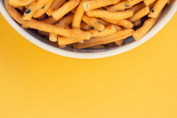 Karasev which is a popular south indian savoury in a bowl. Indian sweet and savoury prepared during festivals.