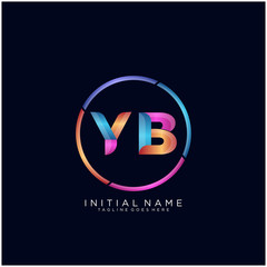Initial letter YB curve rounded logo, gradient vibrant colorful glossy colors on black background