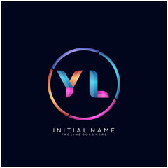 Initial letter YL curve rounded logo, gradient vibrant colorful glossy colors on black background