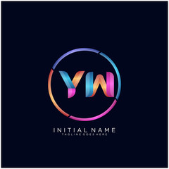 Initial letter YW curve rounded logo, gradient vibrant colorful glossy colors on black background