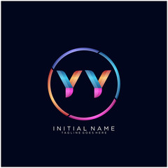Initial letter YY curve rounded logo, gradient vibrant colorful glossy colors on black background
