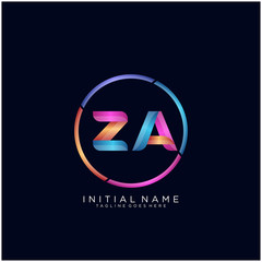 Initial letter ZA curve rounded logo, gradient vibrant colorful glossy colors on black background