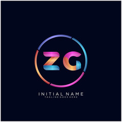 Initial letter ZG curve rounded logo, gradient vibrant colorful glossy colors on black background