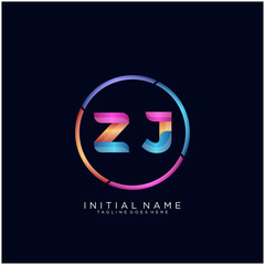 Initial letter ZJ curve rounded logo, gradient vibrant colorful glossy colors on black background