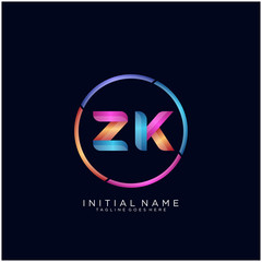 Initial letter ZK curve rounded logo, gradient vibrant colorful glossy colors on black background