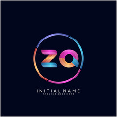 Initial letter ZQ curve rounded logo, gradient vibrant colorful glossy colors on black background