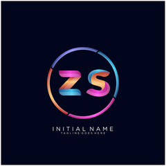 Initial letter ZS curve rounded logo, gradient vibrant colorful glossy colors on black background