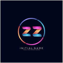 Initial letter ZZ curve rounded logo, gradient vibrant colorful glossy colors on black background