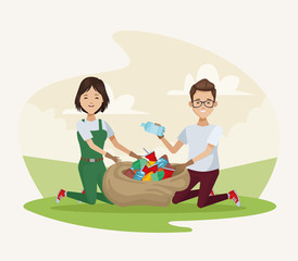 couple recycling in the camp