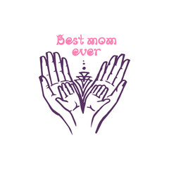 Mothers day greeting card with palms of mom and baby