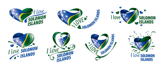 National flag of the Solomon Islands in the shape of a heart and the inscription I love Solomon Islands. Vector illustration