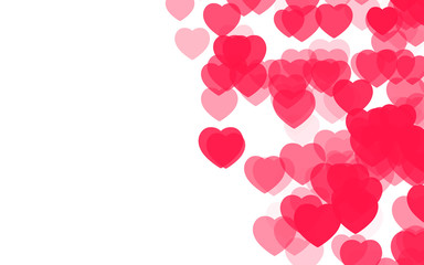 Valentine day pink red hearts on white background.