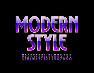 Vector Modern Style chic Font. Violet and Golden Alphabet Letters and Numbers