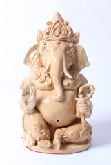 Fototapeta na wymiar Closeup Hindu God Ganesh over a white background