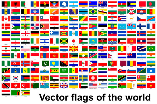 Collection of flags of countries around the world. Icons for websites. Complete collection. Vector graphics.
