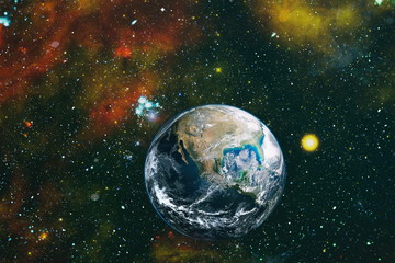 Earth planet in galaxy use for science design . Earth and galaxies in space. Science fiction art....