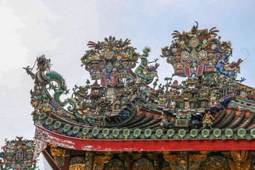 Naklejka premium chinese dragon on the roof of temple