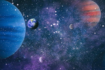 Earth planet in galaxy use for science design . Earth and galaxies in space. Science fiction art....