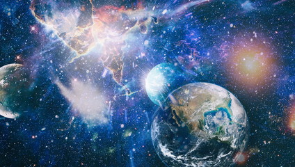 Earth planet in galaxy use for science design . Earth and galaxies in space. Science fiction art....