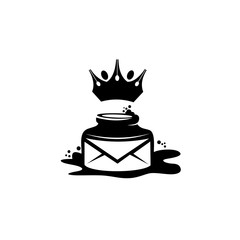 quill icon, Ink bottle and quill pen vector design, Emblem design on white background