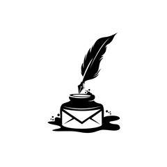 quill icon, Ink bottle and quill pen vector design, Emblem design on white background - obrazy, fototapety, plakaty