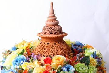 Shaker crafts, pottery of the Thai people and colorful flower