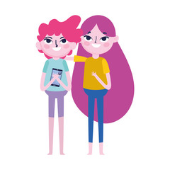 teen boy with smartphone and girl together social media