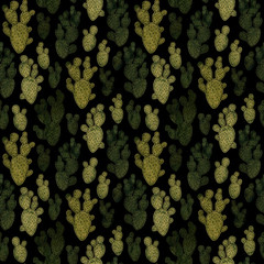 green embroidery cacti from fabric, collage, seamless pattern, handmade  illustration