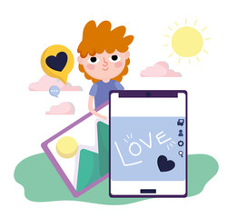 young boy smartphone picture love social media