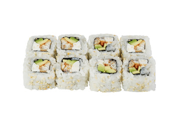 sushi set tuna in sesame seeds on a white clean background