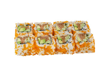 sushi set with in caviar with tuna on a white clean background